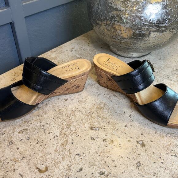 BOC Comfort Womens Black Cork Wedge Slip On Sandal Size 6M Vegan Leather - Picture 6 of 8